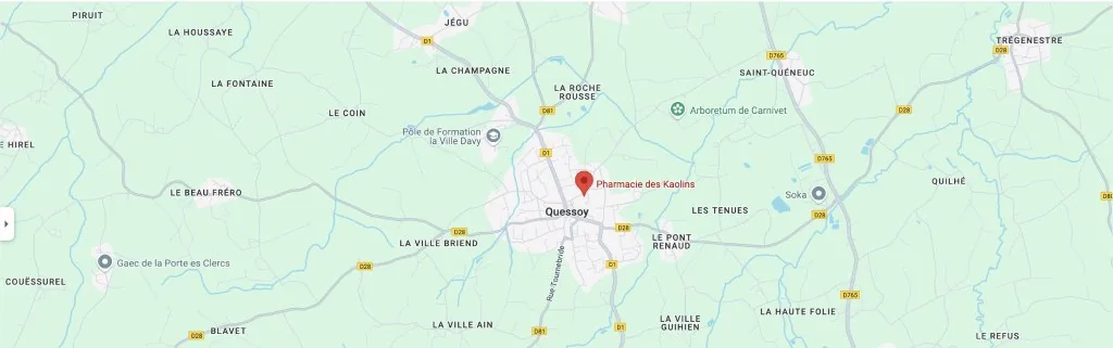 Plan de Quessoy indiquant la Pharmacie des Kaolins